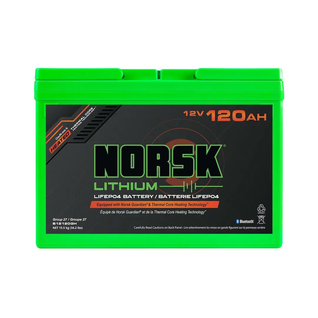B12120GH – NORSK INC Battery, Group 27 12 Volt M8 Threaded Stud Top Terminal Lithium Iron Phosphate Style (LiFePO4) S...